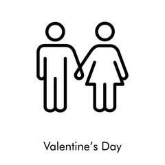 Día de san Valentín. Pareja tomados de la mano. Icono plano lineal hombre y mujer de la mano en color negro