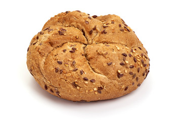 Freshly baked Kaiser rolls, isolated on white background