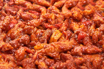 Kung Pao Chicken prepared in wok, Chinese cuisine