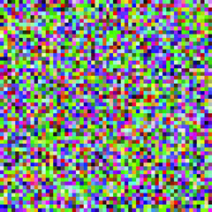Abstract geometric background with glitch art VHS effect of pixel sorting. Mosaic of random colorful pixels like in 8bit video game. Rertrofuturistic cyberpunk style. 