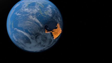 Australia Fire outline map on black background Fire in Australia wildfire bush-fire Map of Australia Fires. 3d rendering. 3d illustration