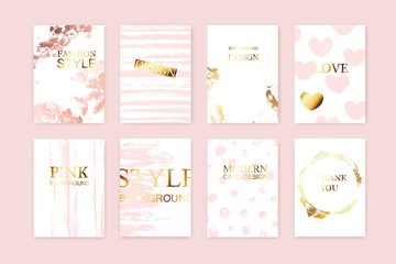 Modern elegant style background, card, invitation design with pink texture and golden gradient.