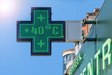 Thermometer showing temperature of 40 degrees Celsius during heatwave