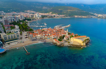 Obraz premium Panorama of Budva shot by a quadrocopter..