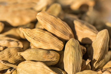 Closeup macro shot of dried cardamom pods