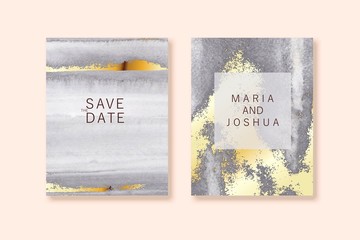 Modern card design. Marble texture. Gold, grey colors brochure, flyer, wedding invitation template.