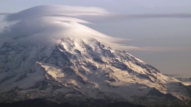 evening light shining on mount rainier
