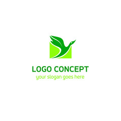 Concept of a bird wing and leaf in one graphic symbol. Stylized leaf and bird logo template. Logo concept for natural, bio, eco, green products.
