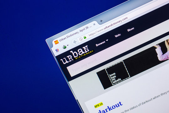 Ryazan, Russia - April 29, 2018: Homepage of Urbandictionary website on the display of PC, url - Urbandictionary.com.