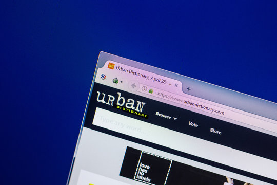 Ryazan, Russia - April 29, 2018: Homepage of Urbandictionary website on the display of PC, url - Urbandictionary.com.