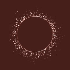 Geometric frame with rose gold texture, shiny splatters. Geometric composition for card