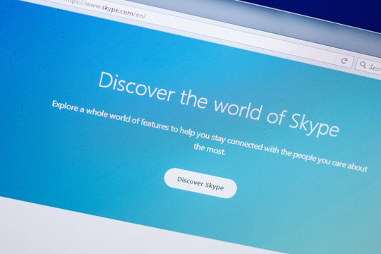 Ryazan, Russia - April 29, 2018: Homepage of Skype website on the display of PC, url - Skype.com.