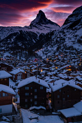 Zermatt in Switzerland on a wonderful sunset