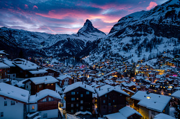 Zermatt in Switzerland on a wonderful sunset