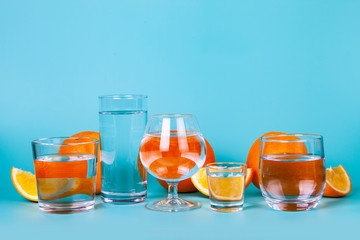 Glasses of different shapes with water