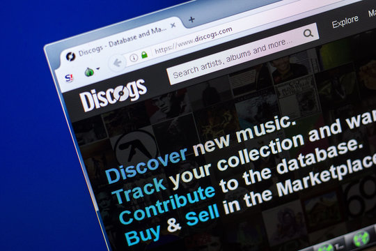 Ryazan, Russia - April 29, 2018: Homepage of Discogs website on the display of PC, url - Discogs.com