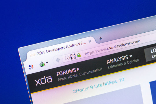 Ryazan, Russia - April 29, 2018: Homepage of XDA-Developers website on the display of PC, url - XDA-Developers.com.