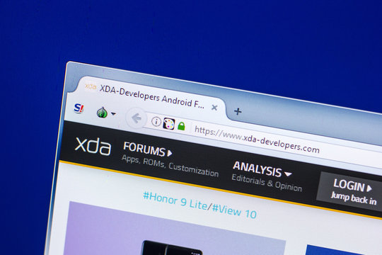 Ryazan, Russia - April 29, 2018: Homepage of XDA-Developers website on the display of PC, url - XDA-Developers.com.