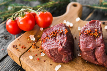 fresh quality expensive pork beef steak in a restaurant