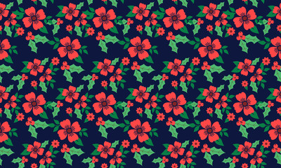 Fototapeta na wymiar Beautiful red rose flower for Christmas, with unique leaf and floral pattern decor.