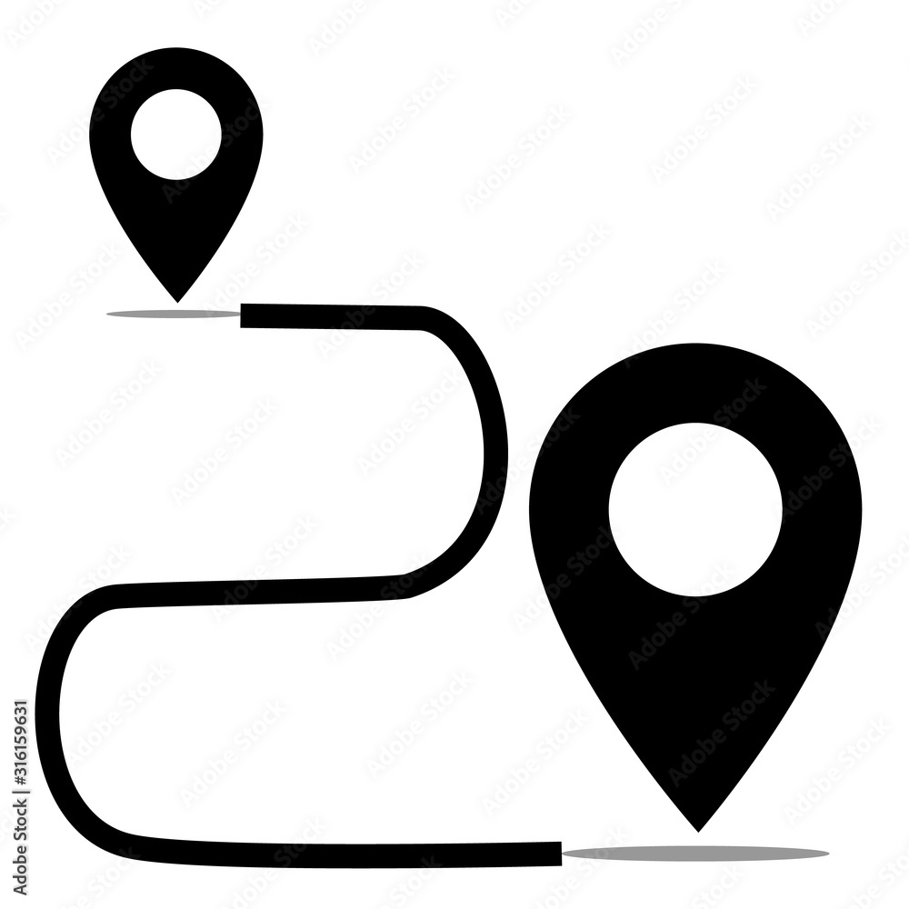 Poster black route location icon on white background. flat style. gps navigator. map pointer sign.
