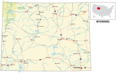 road map of the US American State of Wyoming