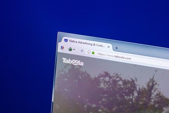 Ryazan, Russia - April 29, 2018: Homepage of Taboola website on the display of PC, url - Taboola.com