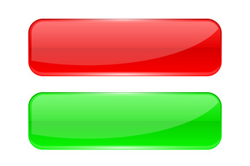 Glass buttons. Red and green rectangle 3d icons