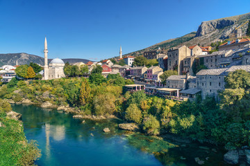 Fototapeta na wymiar Bosnia Herzegovina, View of the old city of Mostar.
