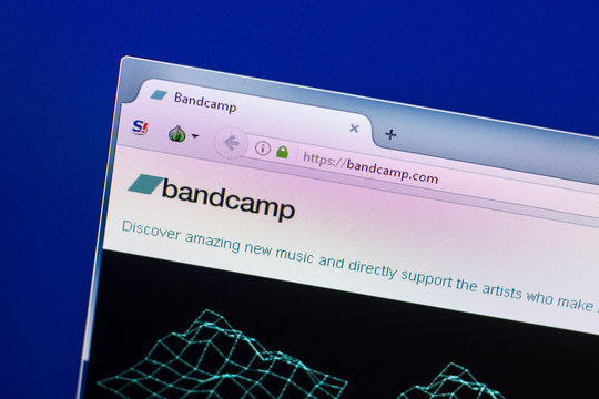 Ryazan, Russia - April 29, 2018: Homepage of Bandcamp website on the display of PC, url - Bandcamp.com