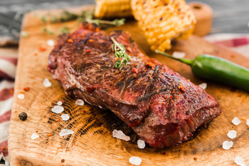 fresh quality expensive pork beef steak in a restaurant