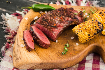 fresh quality expensive pork beef steak in a restaurant