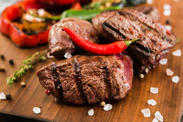 fresh quality expensive pork beef steak in a restaurant