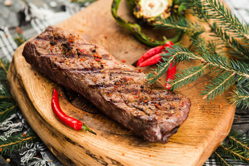 fresh quality expensive pork beef steak in a restaurant