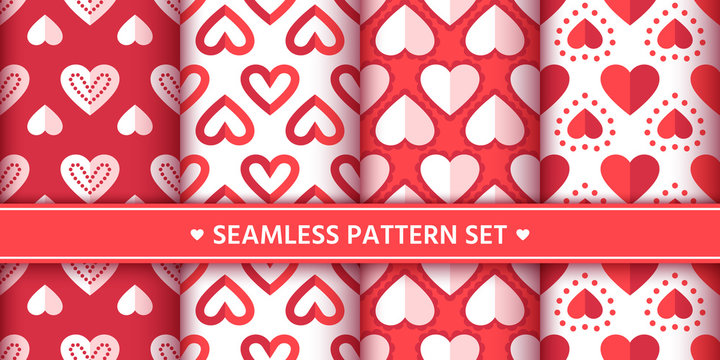 Heart Seamless Pattern Set Love Valentine Romantic