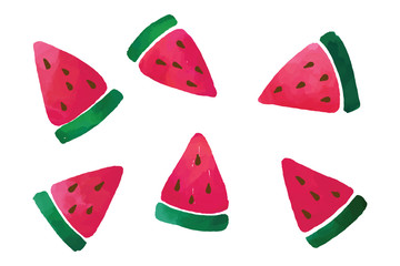 Drawn slices of watermelon on white background. Clip art, sticker set