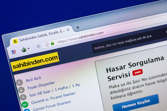 Ryazan, Russia - April 29, 2018: Homepage of Sahibinden website on the display of PC, url - Sahibinden.com