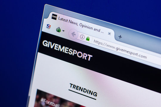 Ryazan, Russia - April 29, 2018: Homepage of Givemesport website on the display of PC, url - Givemesport.com