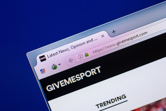 Ryazan, Russia - April 29, 2018: Homepage of Givemesport website on the display of PC, url - Givemesport.com