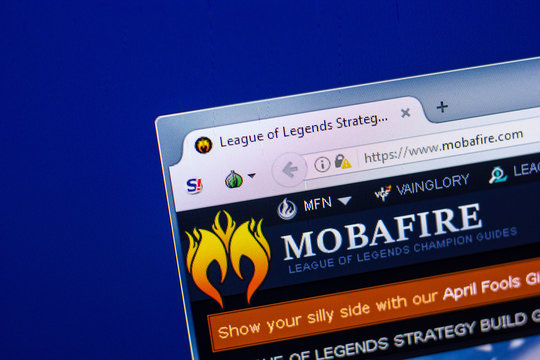 Ryazan, Russia - April 29, 2018: Homepage of Mobafire website on the display of PC, url - Mobafire.com