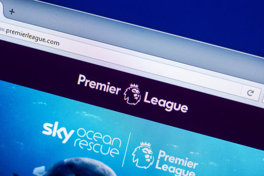 Ryazan, Russia - April 29, 2018: Homepage of Premierleague website on the display of PC, url - Premierleague.com