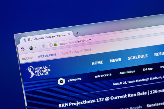 Ryazan, Russia - April 29, 2018: Homepage of IPLT20 website on the display of PC, url - IPLT20.com