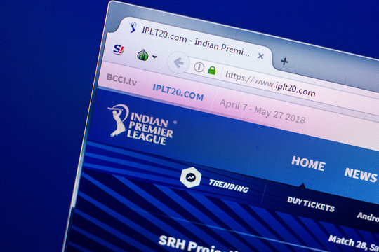 Ryazan, Russia - April 29, 2018: Homepage of IPLT20 website on the display of PC, url - IPLT20.com