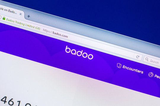 Ryazan, Russia - April 29, 2018: Homepage of Badoo website on the display of PC, url - Badoo.com