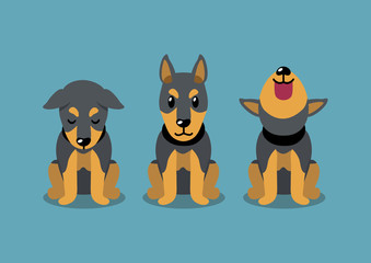 Cartoon character doberman dog poses for design.