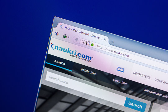 Ryazan, Russia - April 29, 2018: Homepage of Naukri website on the display of PC, url - Naukri.com