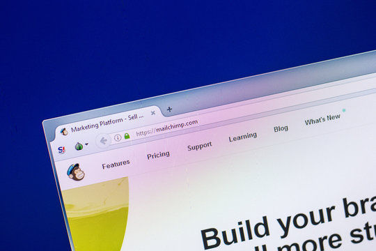 Ryazan, Russia - April 29, 2018: Homepage of MailChimp website on the display of PC, url - MailChimp.com