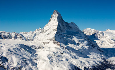 Fototapeta na wymiar Zermatt Matterhorn view mountain winter snow landscape Swiss Alps