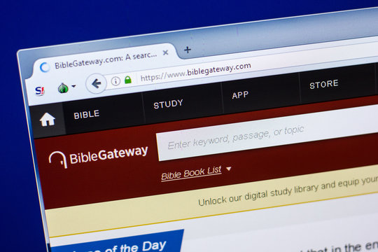 Ryazan, Russia - April 29, 2018: Homepage of BibleGateway website on the display of PC, url - BibleGateway.com