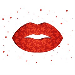 Lips with marijuana leaves vector illustration.Valentine's  day background